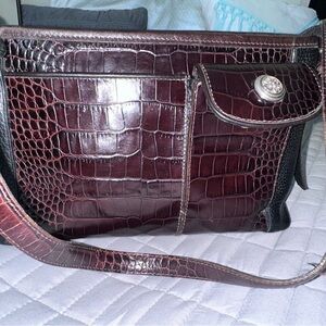 Vintage Brighton Burgundy Croc-Embossed Shoulder Bag
